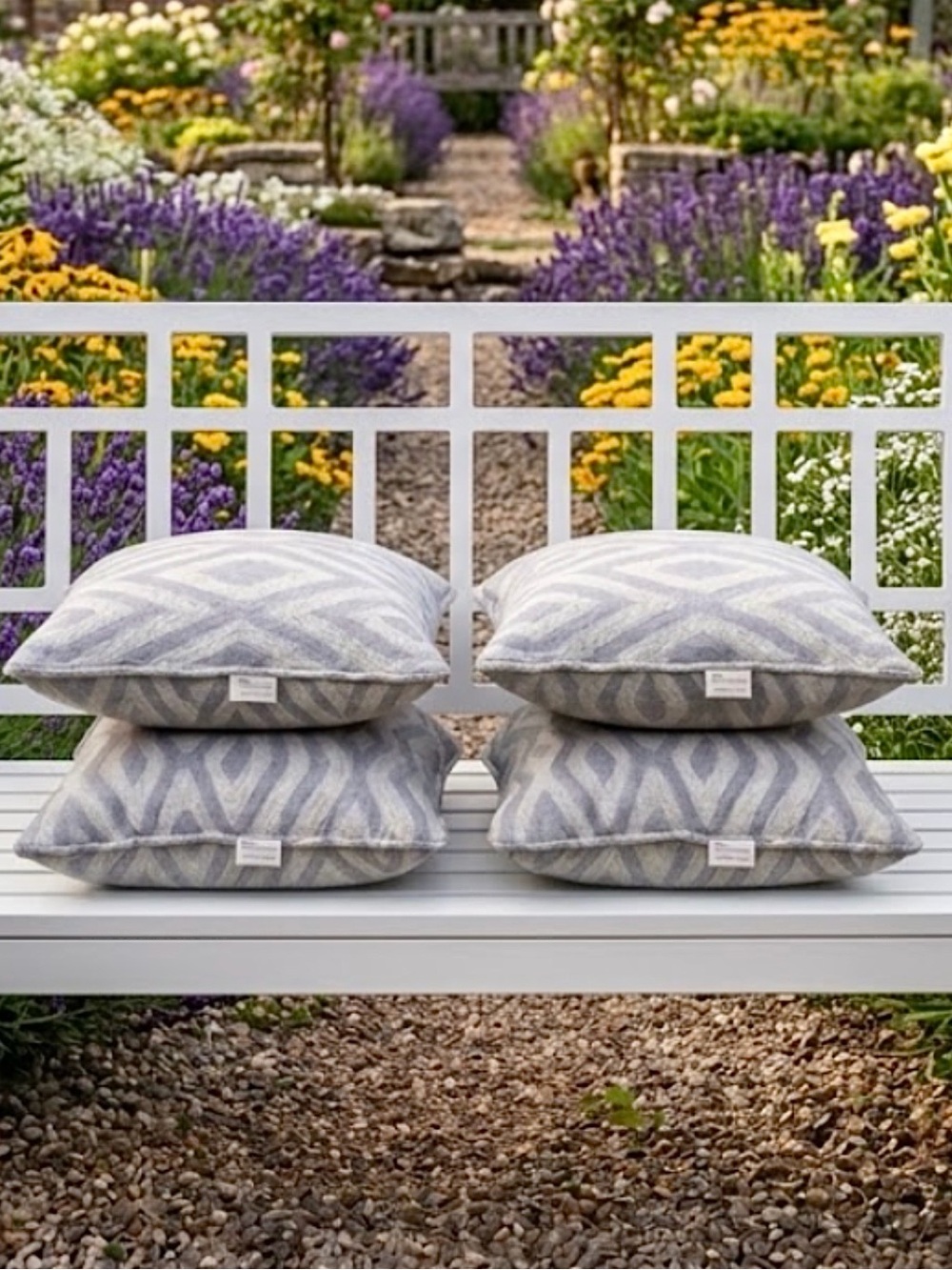 Decorative Geometric Outdoor Throw Pillows - Gray/Cream by Sunbrella  (Set of 4)